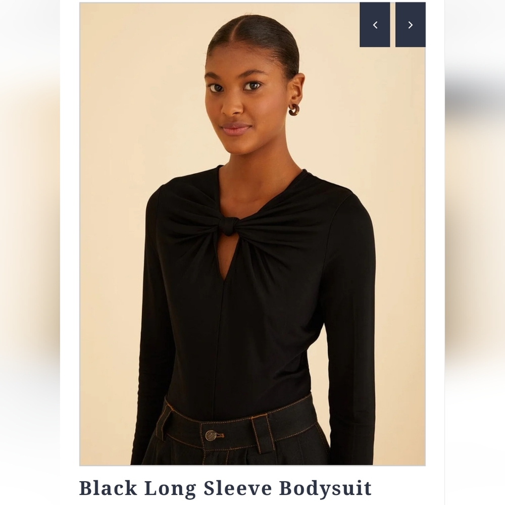 Farm Rio black cutout knot front bodysuit, size s (fits like xs)